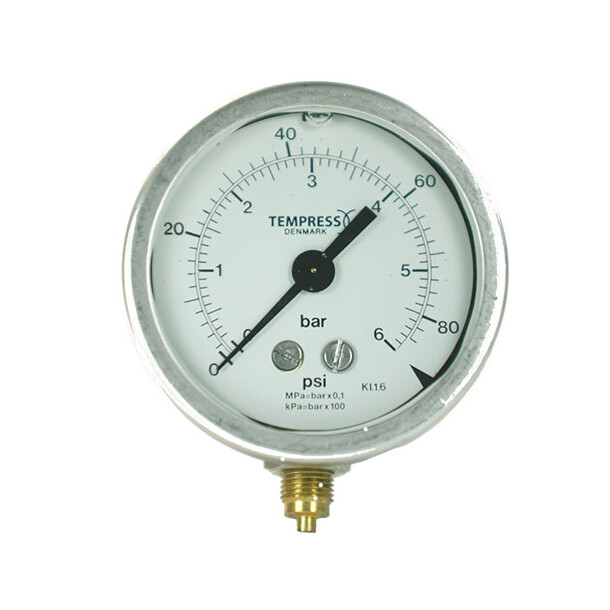 Q manometer 63mm rustfritt hus,  ned 0/400bar/psi, R1/4" uttak ned 