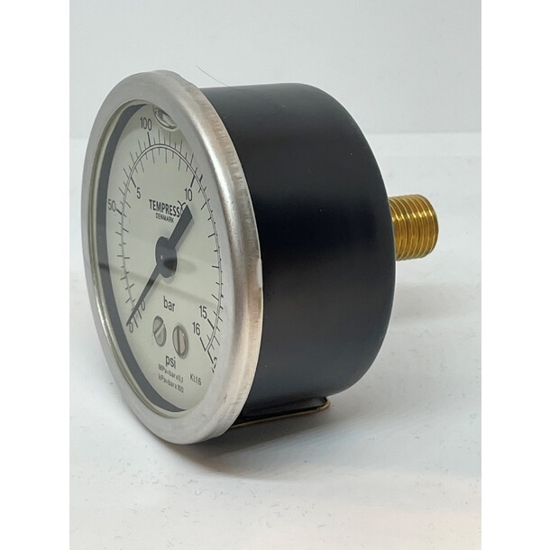 Tempress manometer 63mm, A09, bak 0/2.5bar, R1/4" uttak bak 