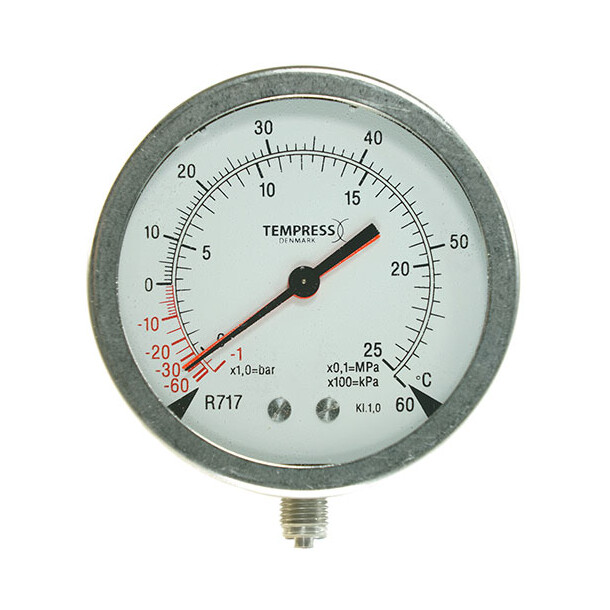 Tempress duplex manometer 100mm, A11 -1/6bar,   M12 x 1,5 nipler ned 