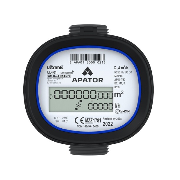 Apator Ultrimis M 6,3 DN25, R250, T50 1" x L165mm, LoRaWan/wM-Bus, messing 