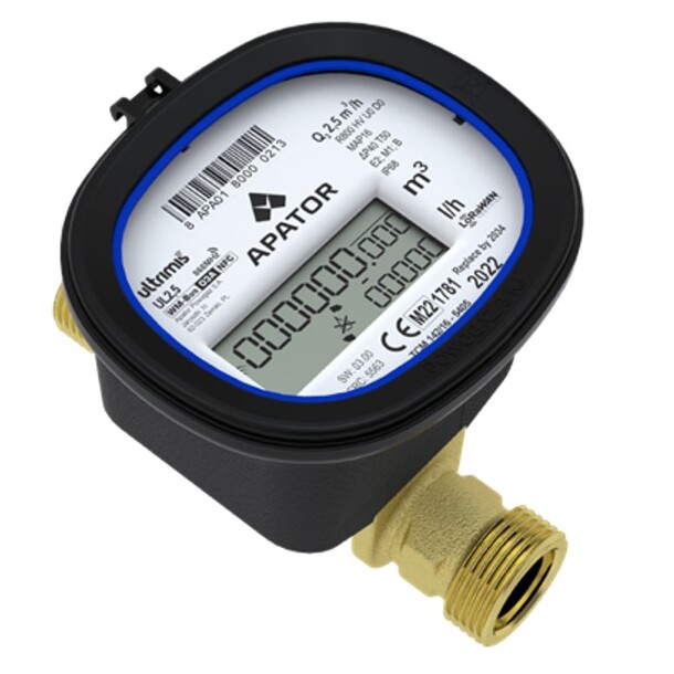 Apator Ultrimis W, T50, 2,5m³/t DN15 x L80mm, Messing, LoRa+wM-Bus 