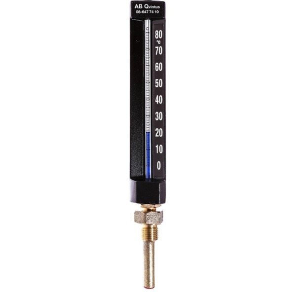 Maskintermometer 150mm hus, rett 0/120grC, 1/2" x L100mm syrefast dykkrør 